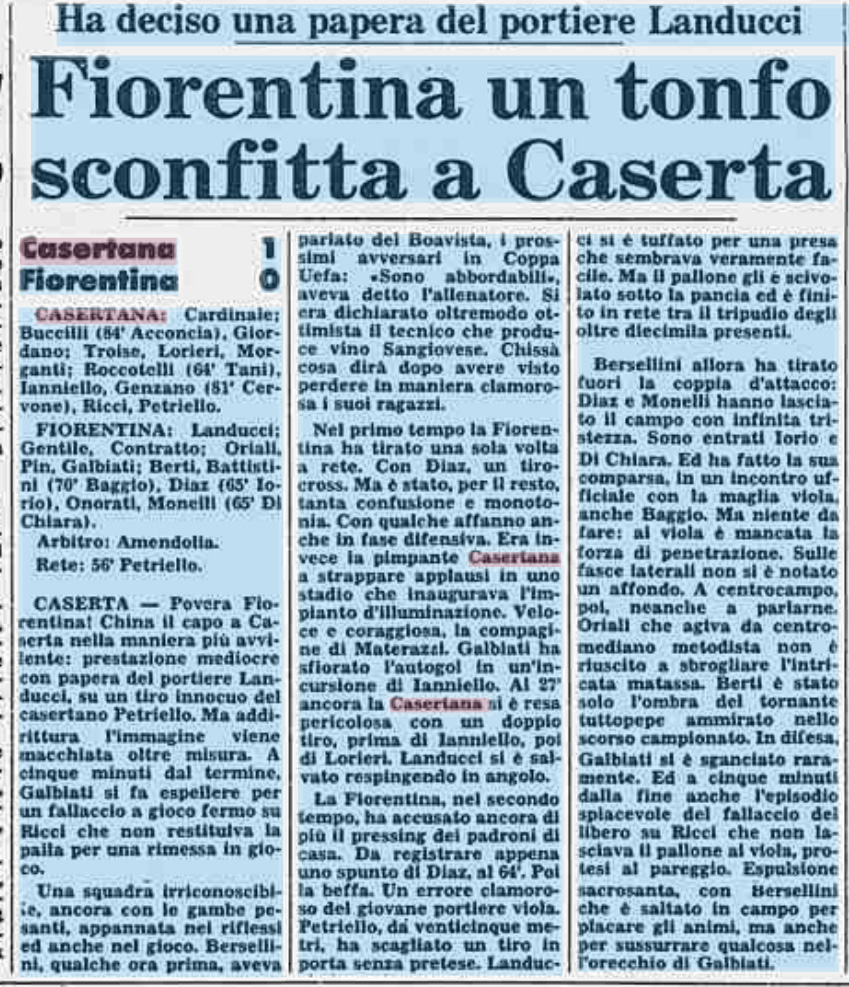 Quando la Casertana piegò la Fiorentina nell'87