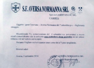 Il fax di rinuncia accrediti dell'Aversa Normanna