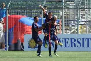 Il Fondi esulta durante il match con la Juve Stabia (Foto Federico Gaetano)